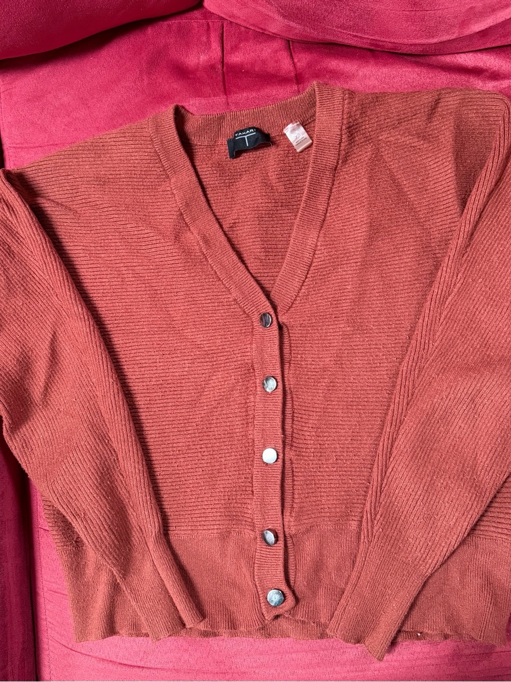 Tahari Rust V-Neck Button Cardigan